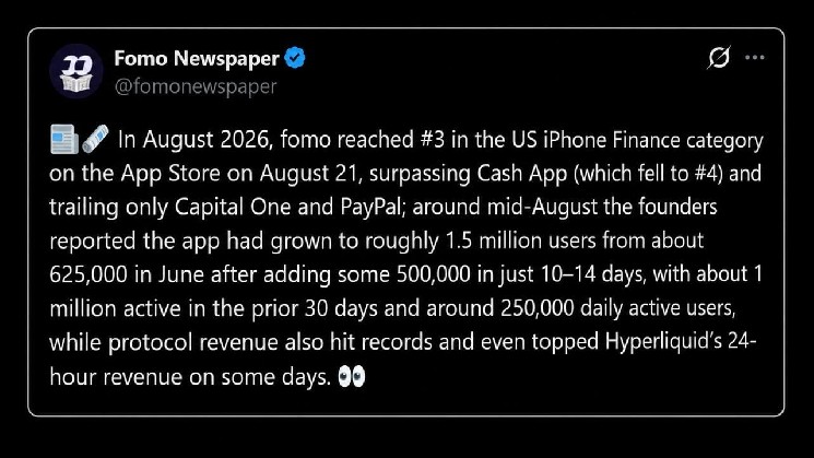 FOMO Breaks Into the Top 5 U.S. Finance Apps, Surpassing Kalshi and Cash App