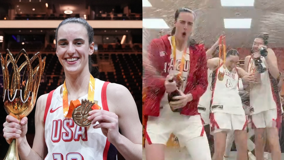 Caitlin Clark Accidentally Sprays Champagne Into Eyes During Team USA Celebration