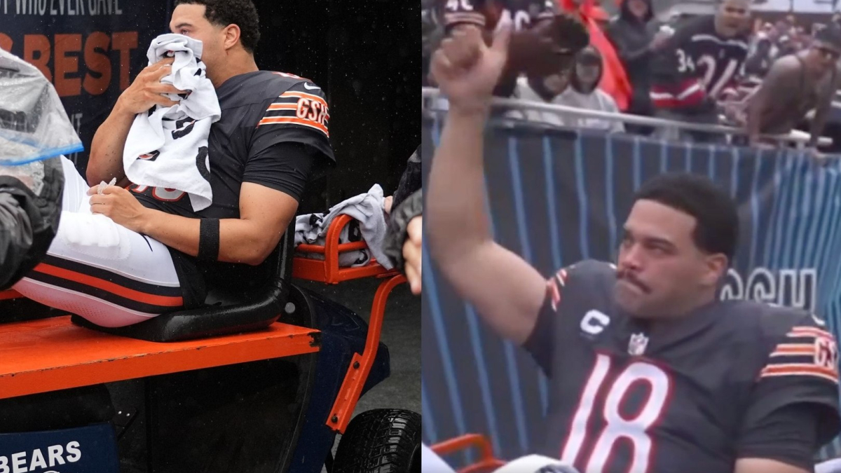 Caleb Williams Fights Back Tears After Being Carted Off Field With Hamstring Injury