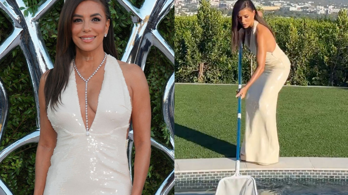 Eva Longoria Cleans Pool in Floor-Length Gown, Making Housework Look Glamorous