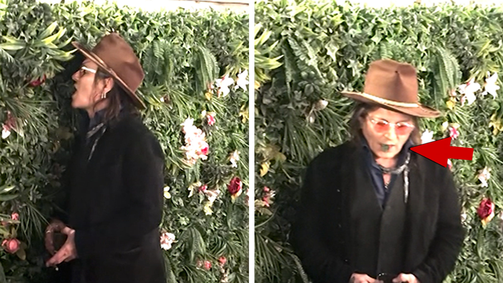 Johnny Depp Bites Decorative Plant at Las Vegas Event