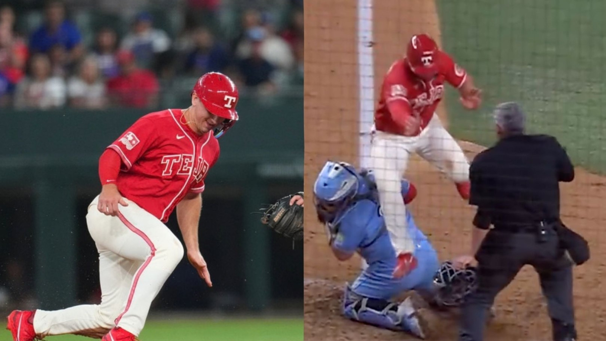 Rangers’ Wyatt Langford Hurdles Toronto Catcher in Electrifying Play